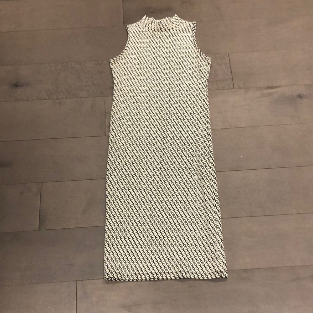 White and black high neck bodycon dress